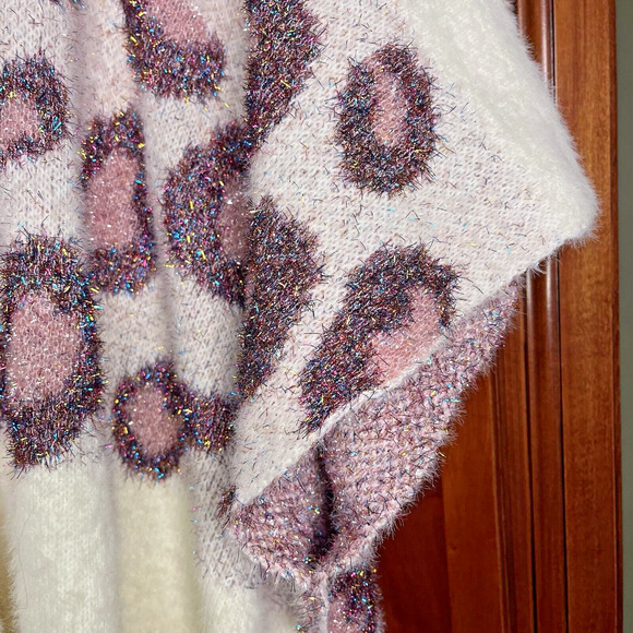 Roffe Leopard Poncho Capelet Brushed Soft Wrap Pink Leopard Metallic One Size - Picture 9 of 13